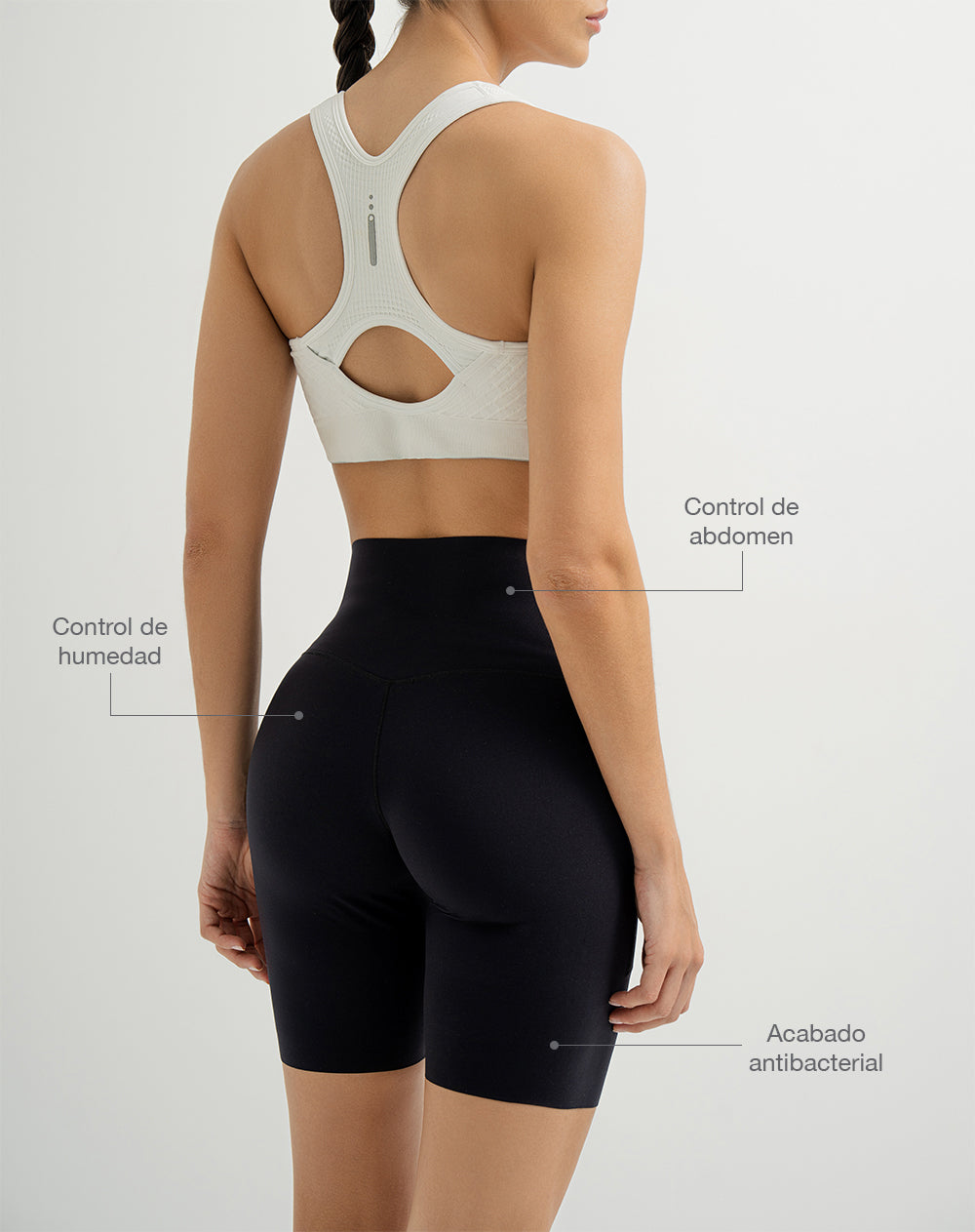 Biker deportivo tiro alto control abdomen negro mujer