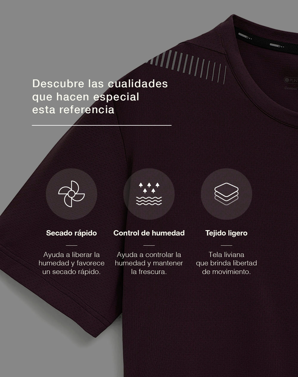 Camiseta deportiva control humedad vino tinto hombre