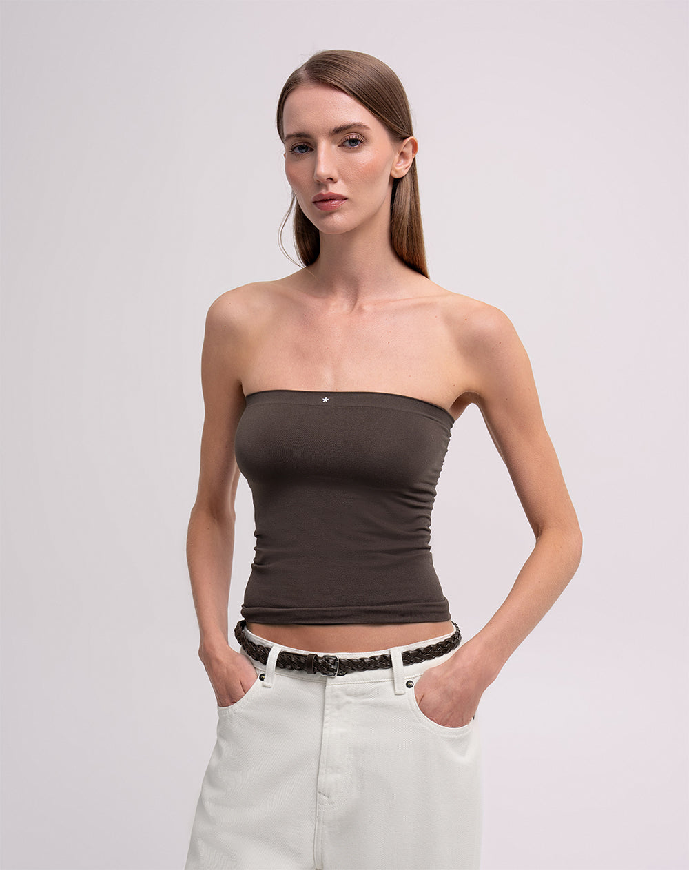 Top strapless seamless café mujer