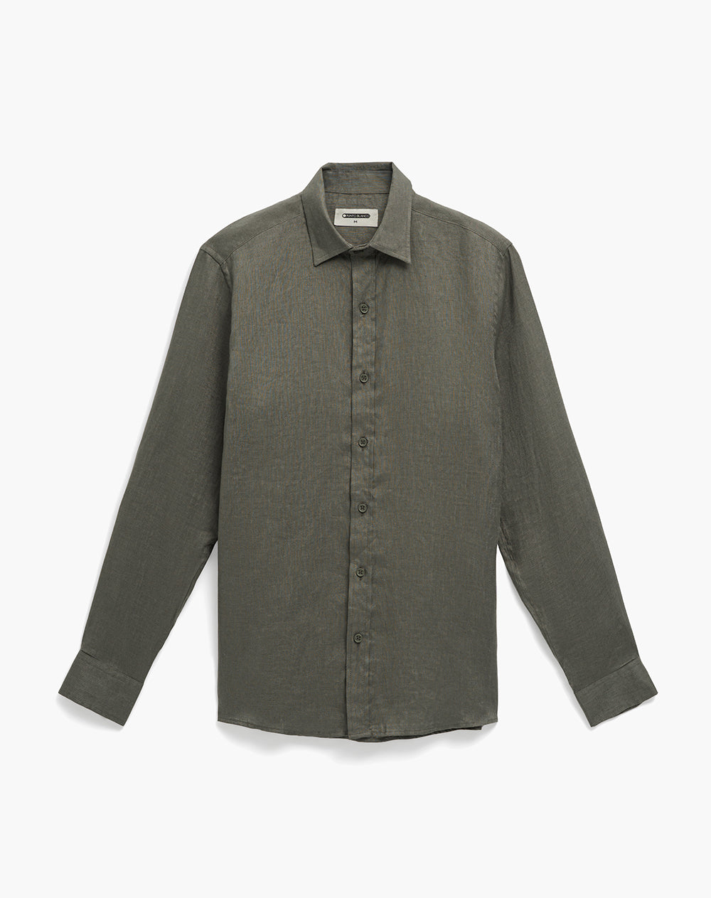 Camisa manga larga regular lino verde hombre
