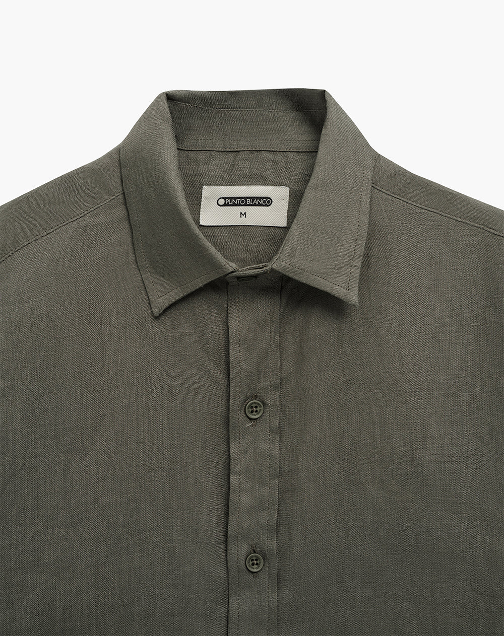 Camisa manga larga regular lino verde hombre