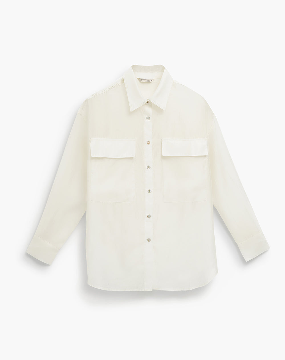 Camisa manga larga oversize semitransparente crema mujer