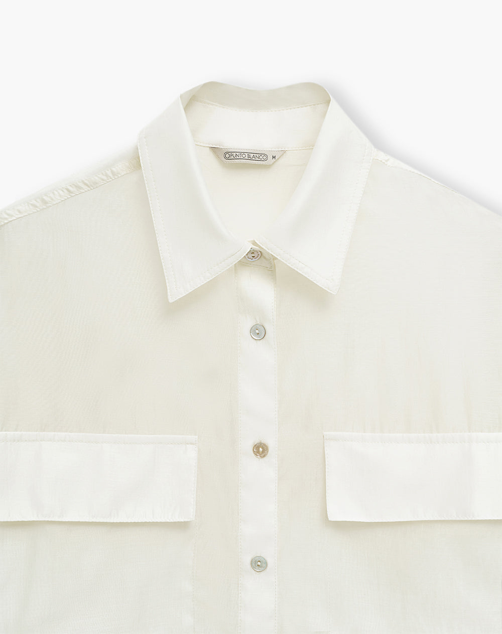 Camisa manga larga oversize semitransparente crema mujer