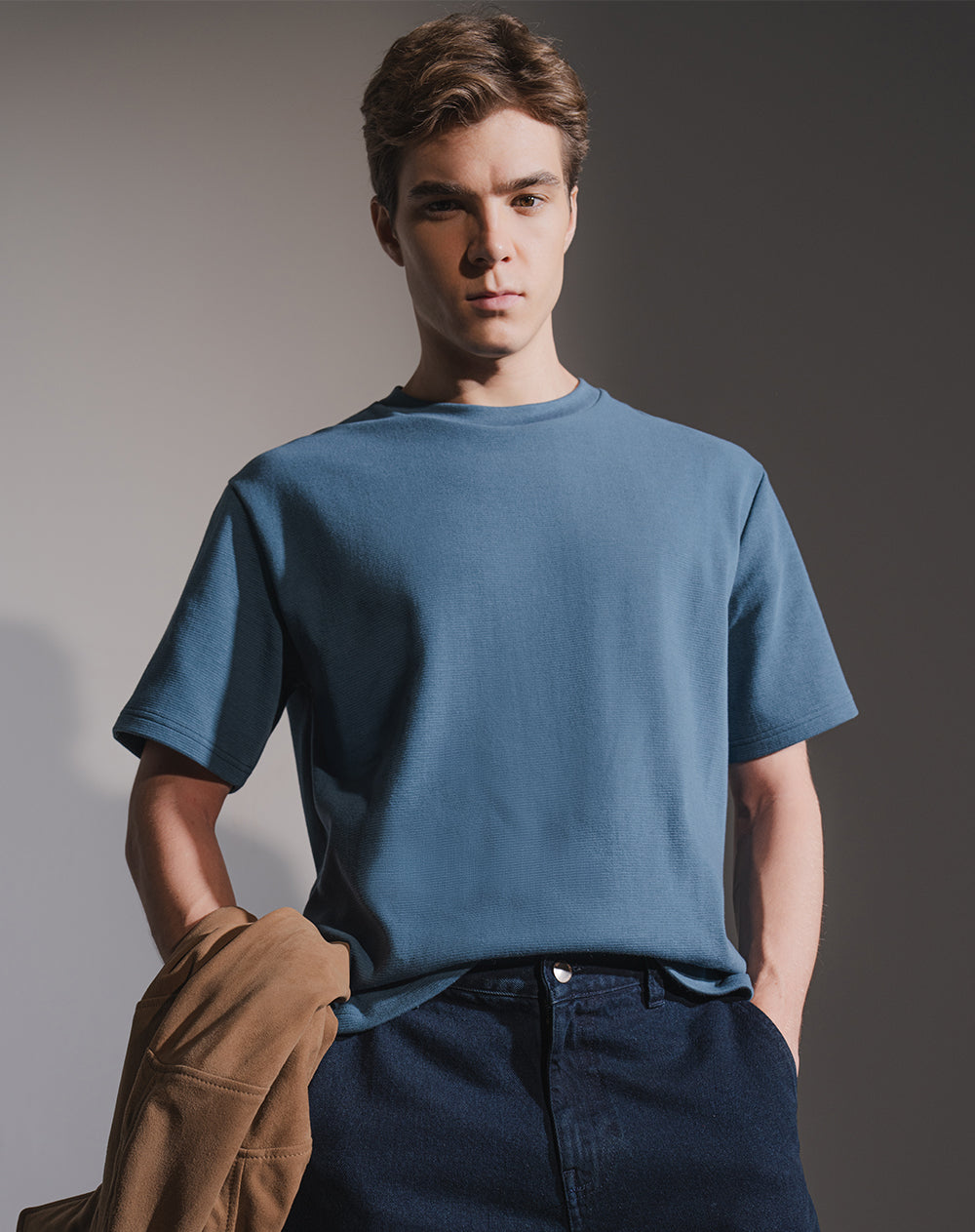 Camiseta regular algodón azul hombre