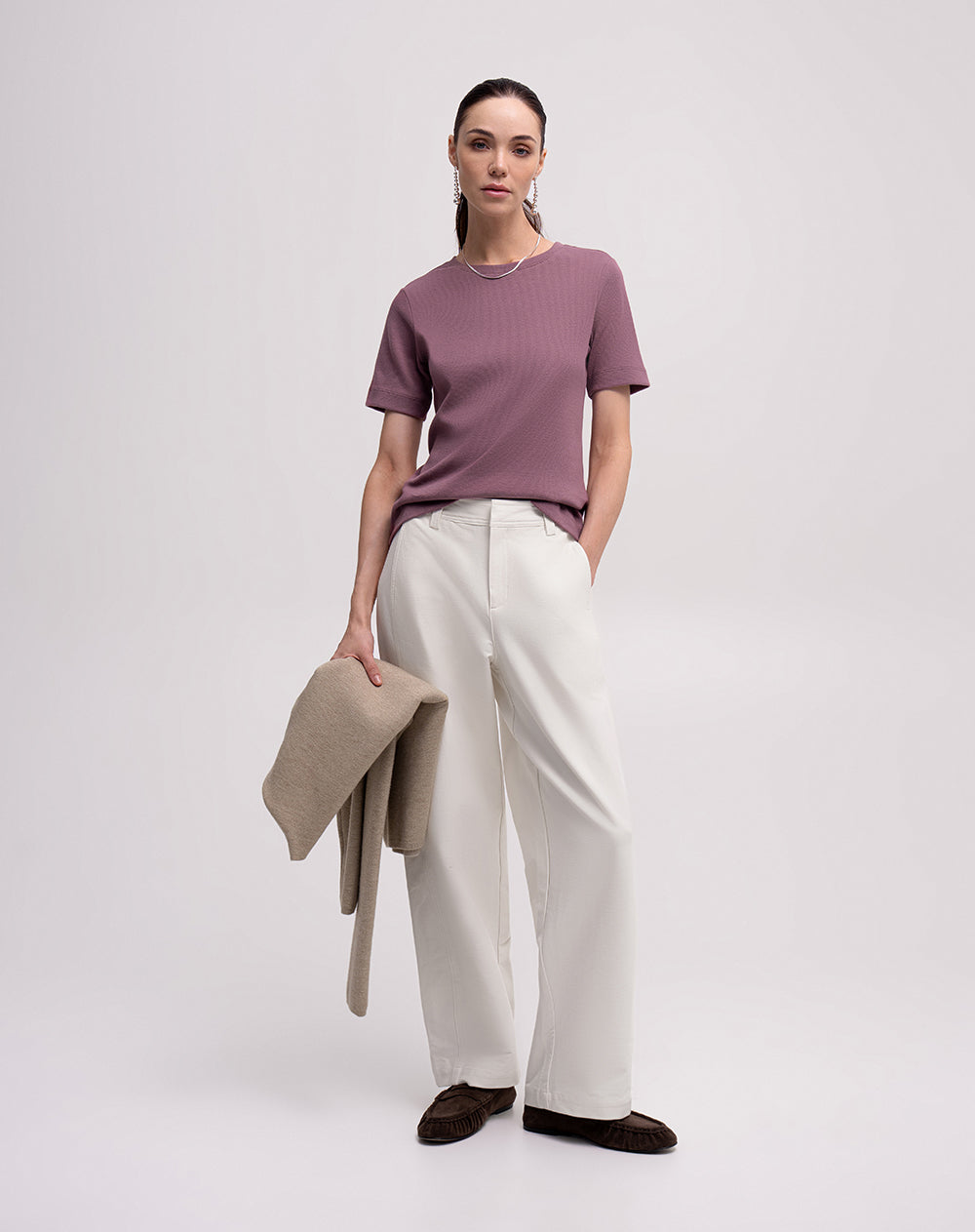 Camiseta slim rib algodón morada mujer