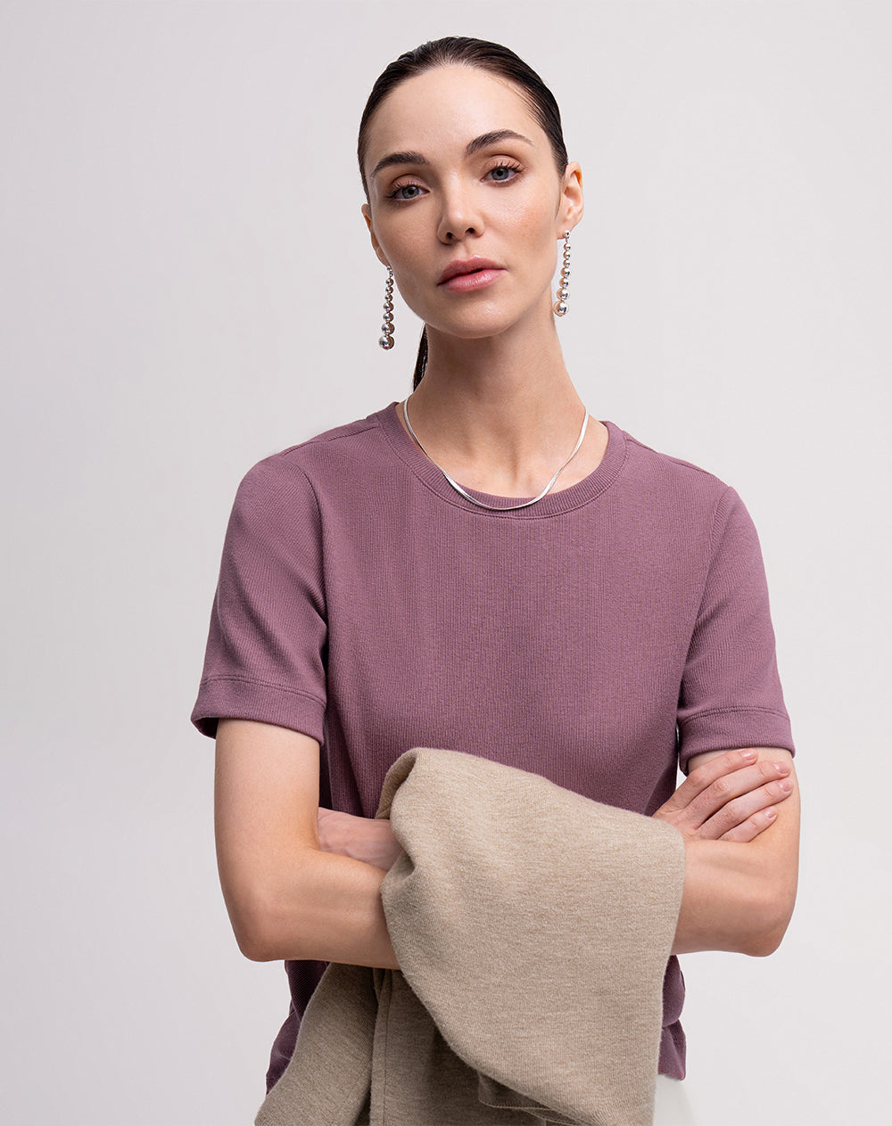 Camiseta slim rib algodón morada mujer