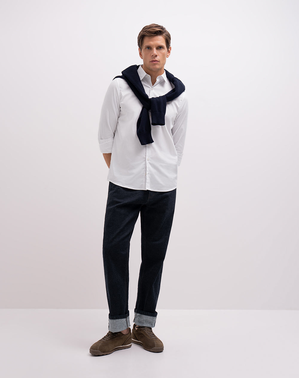 Camisa manga larga slim algodón blanca hombre