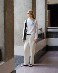Pantalón wide leg tiro alto crema mujer