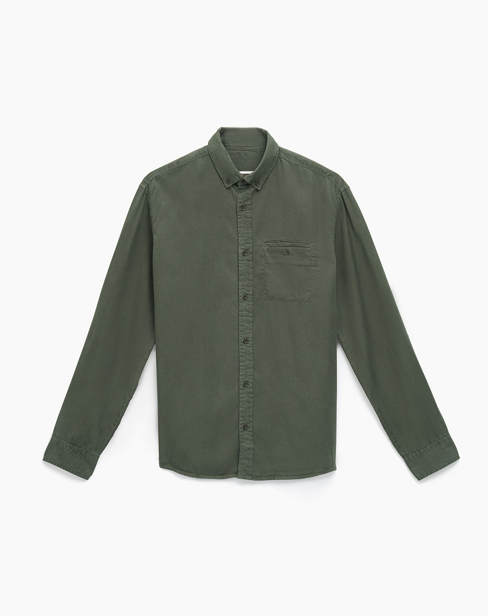 Camisa manga larga regular algodón verde hombre