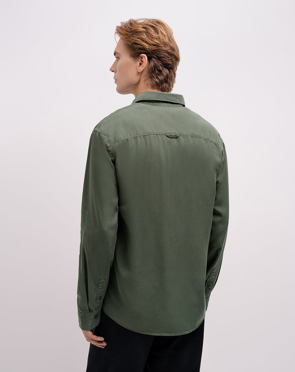 Camisa manga larga regular algodón verde hombre
