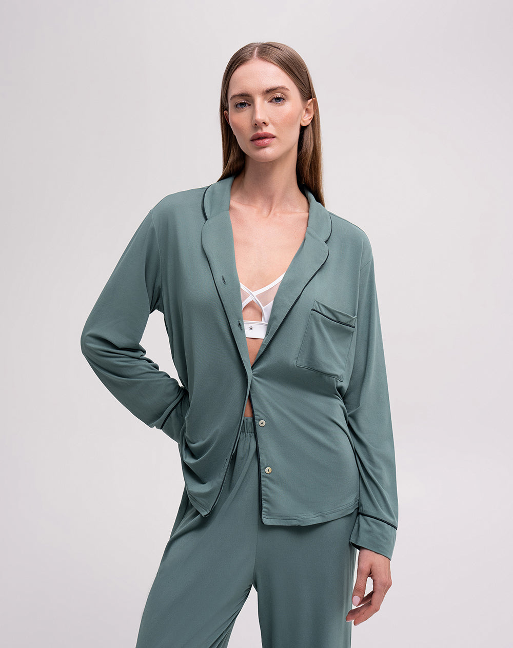 Camisa + pantalón de pijama verde mujer