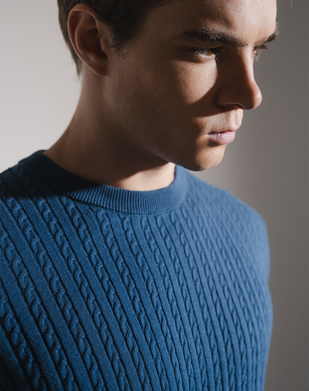 Suéter tejido regular algodón azul hombre