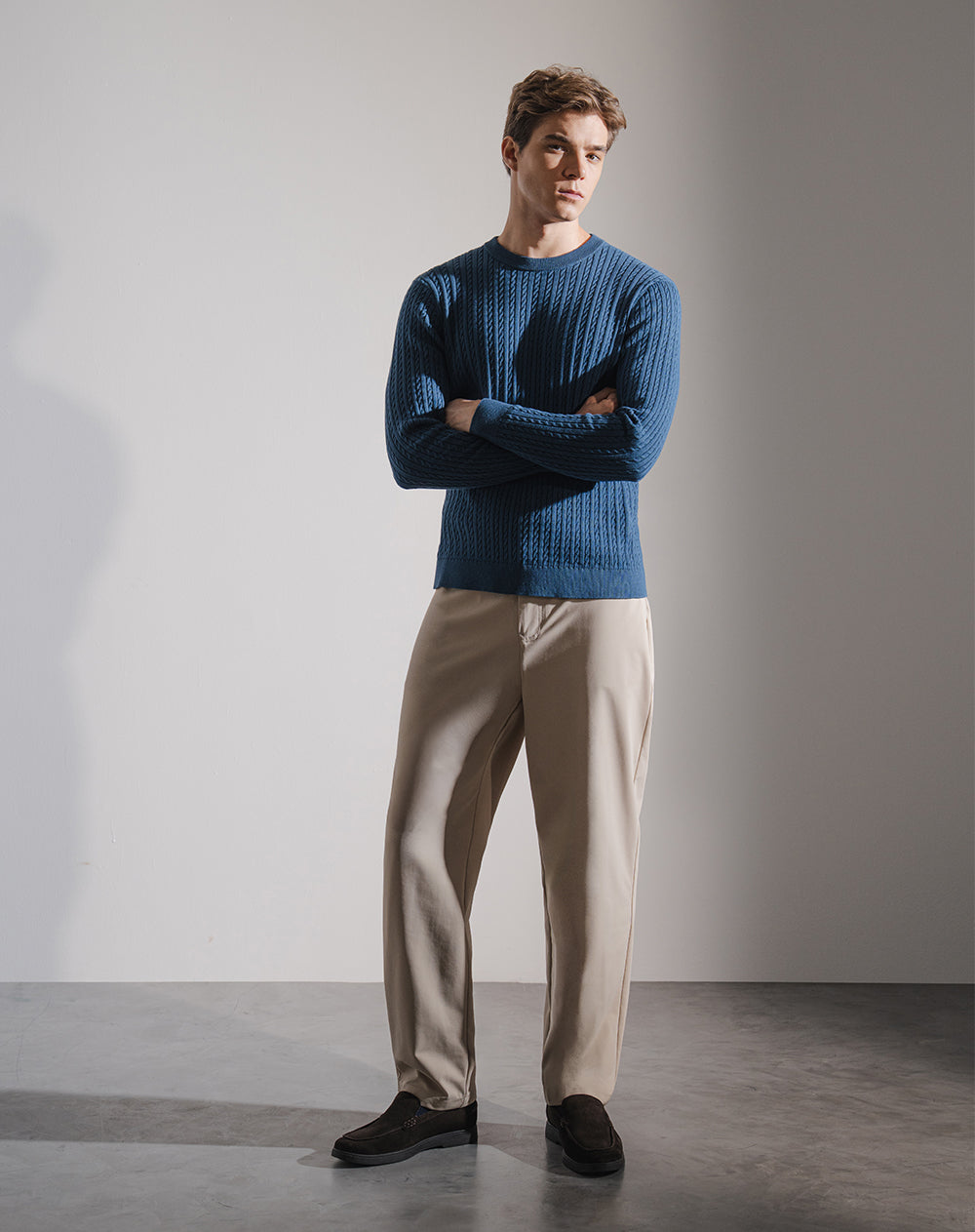 Suéter tejido regular algodón azul hombre