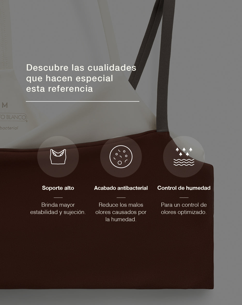 Top deportivo soporte alto control humedad café