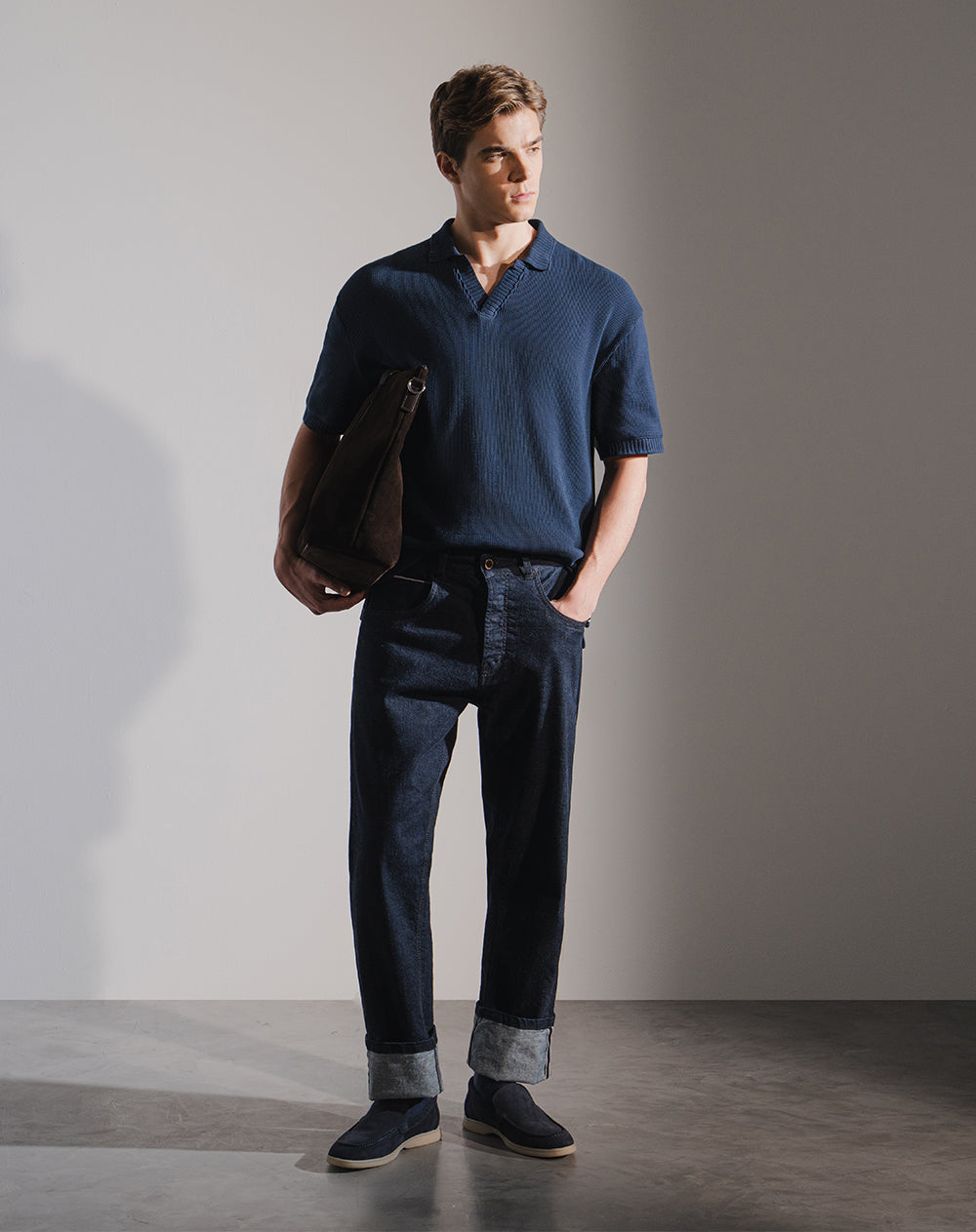 Polo regular tejida azul hombre