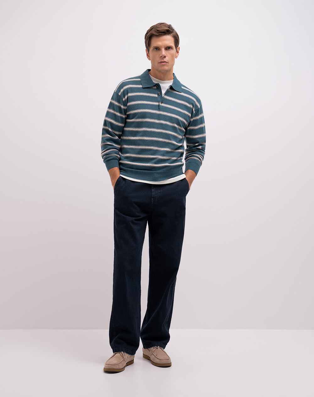 Buzo regular fit azul rayas