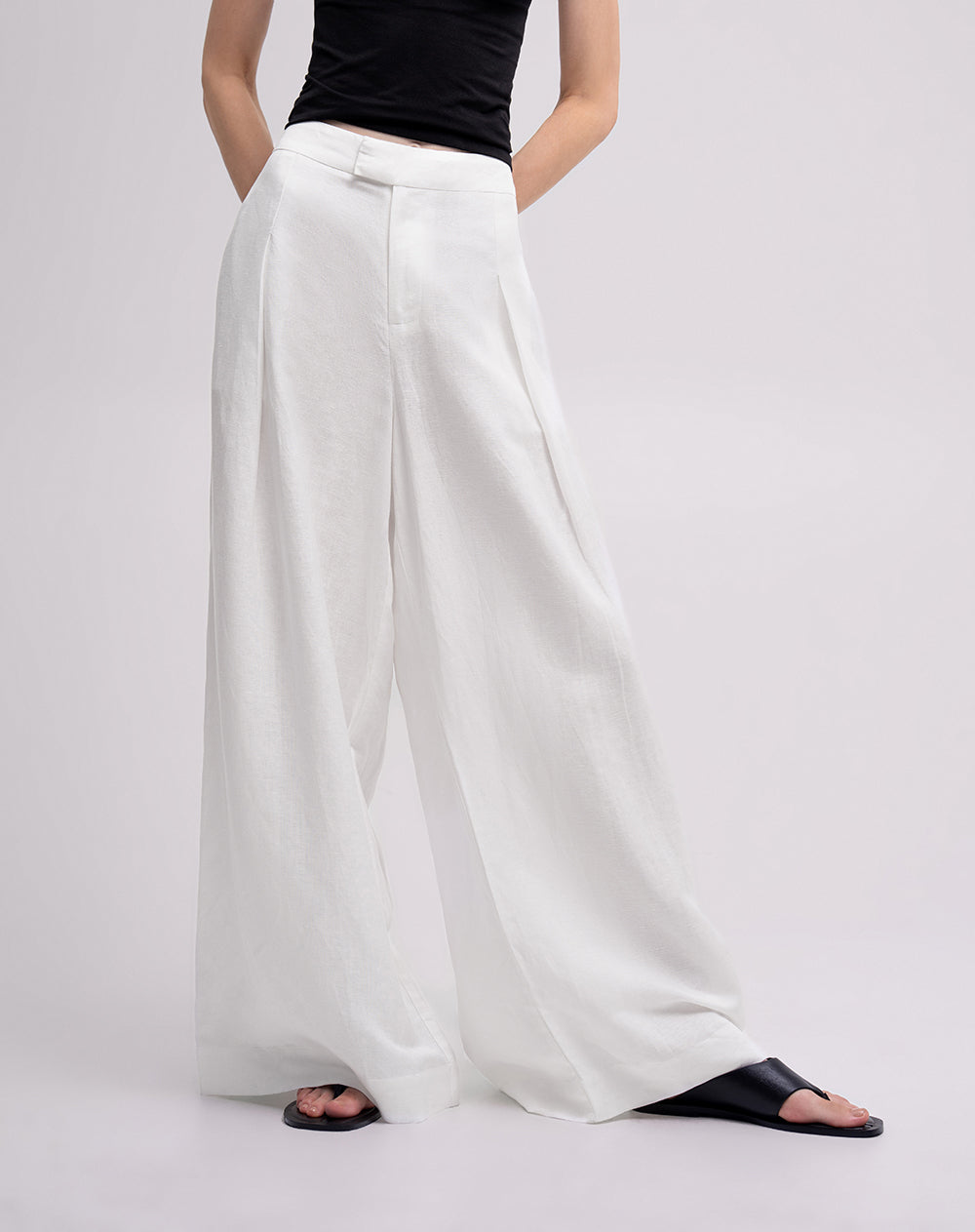 Pantalón regular tiro medio blanco mujer