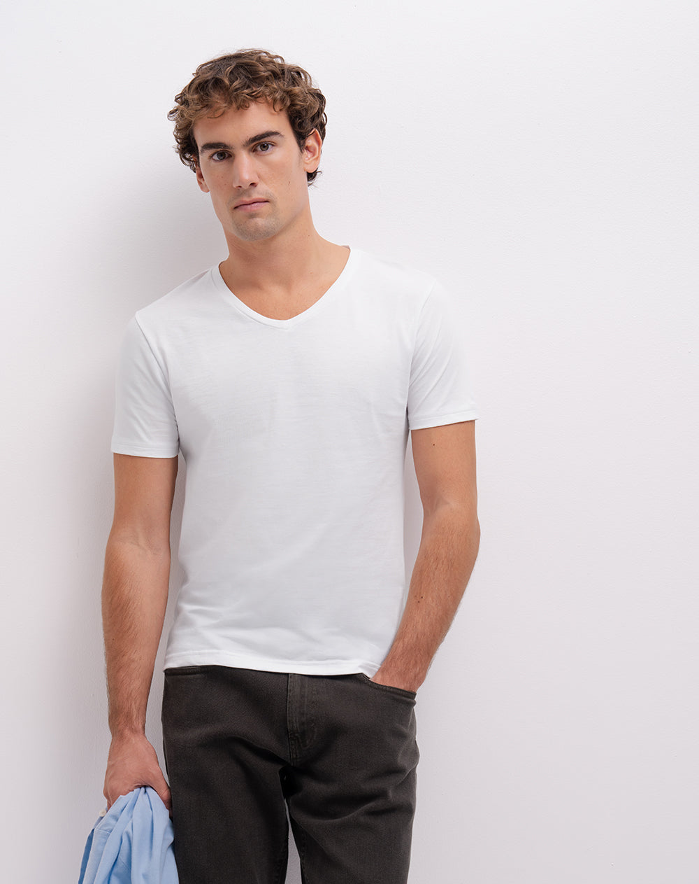 Camiseta slim manga corta blanca hombre