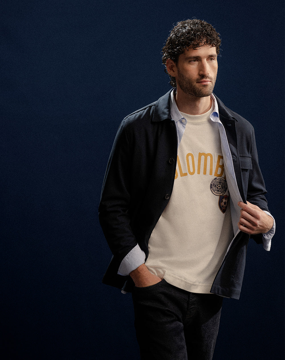 Camiseta regular edición Colombia crema hombre