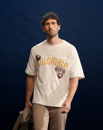 Camiseta regular edición Colombia crema hombre