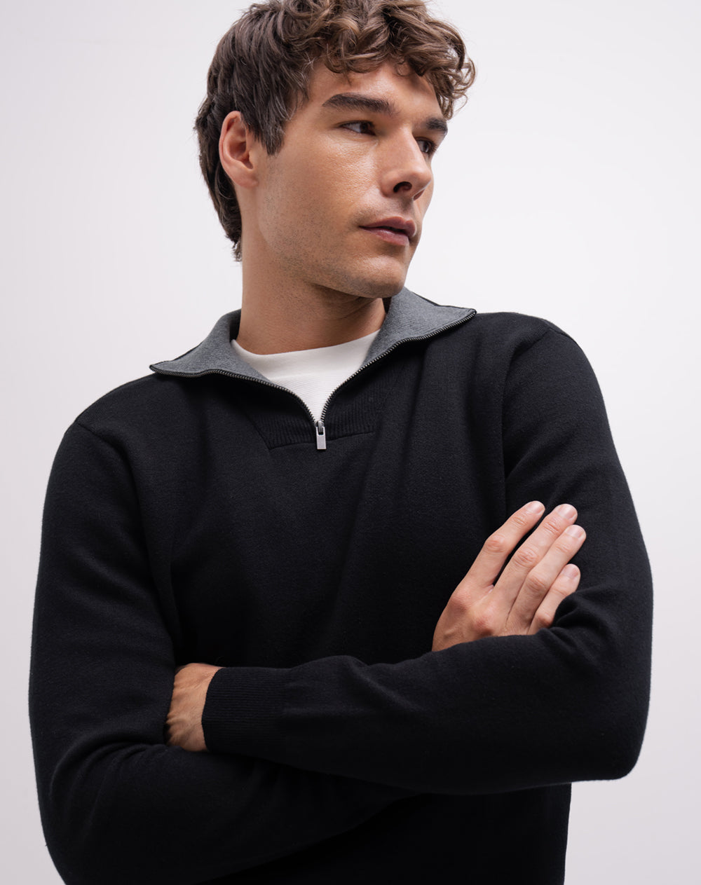 Buzo regular tejido de punto algodón negro hombre