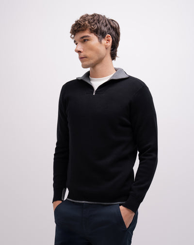 Buzo regular tejido de punto algodón negro hombre