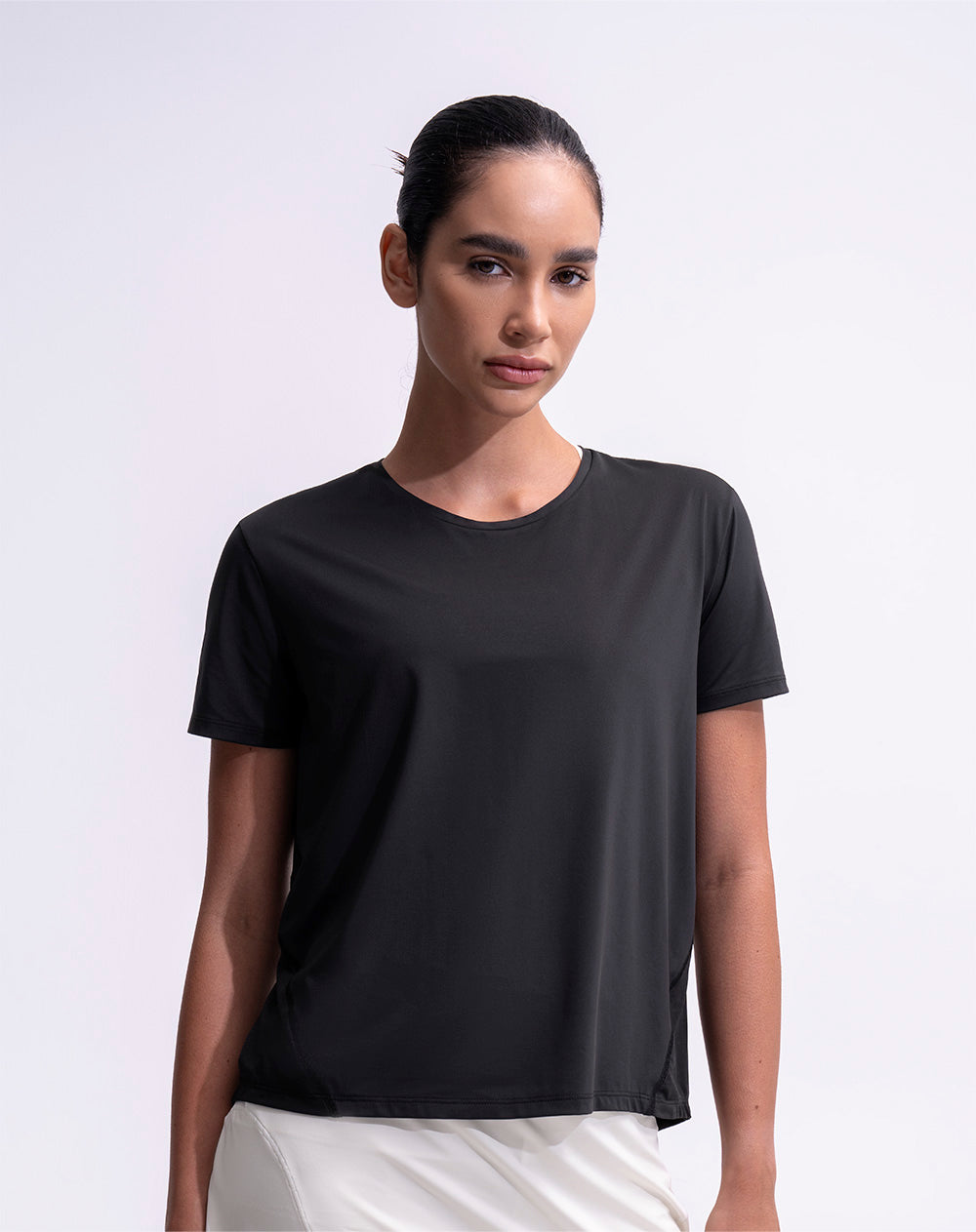 Camiseta deportiva control humedad negra mujer