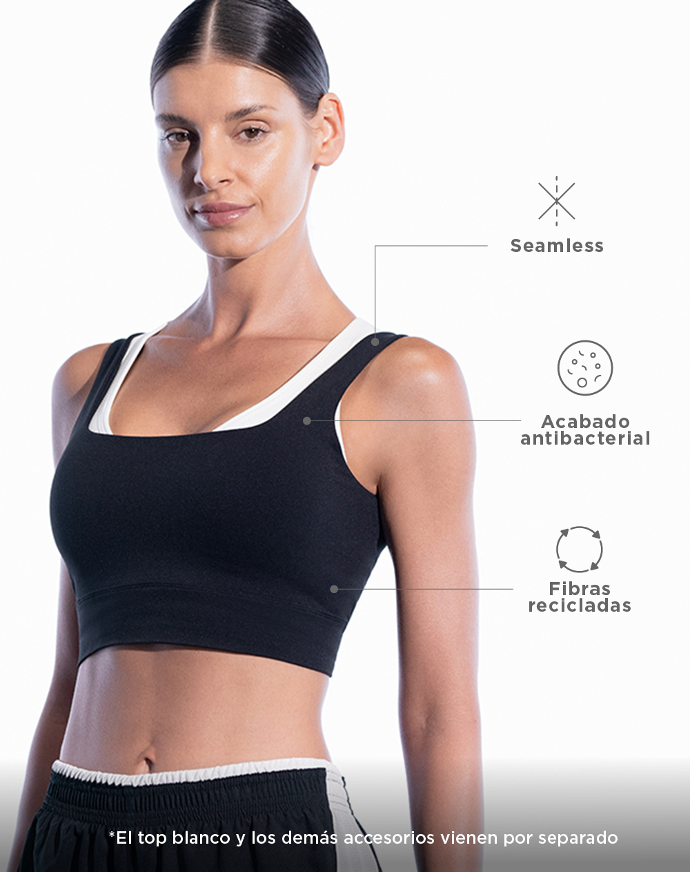 Top deportivo soporte medio seamless sin costura negro