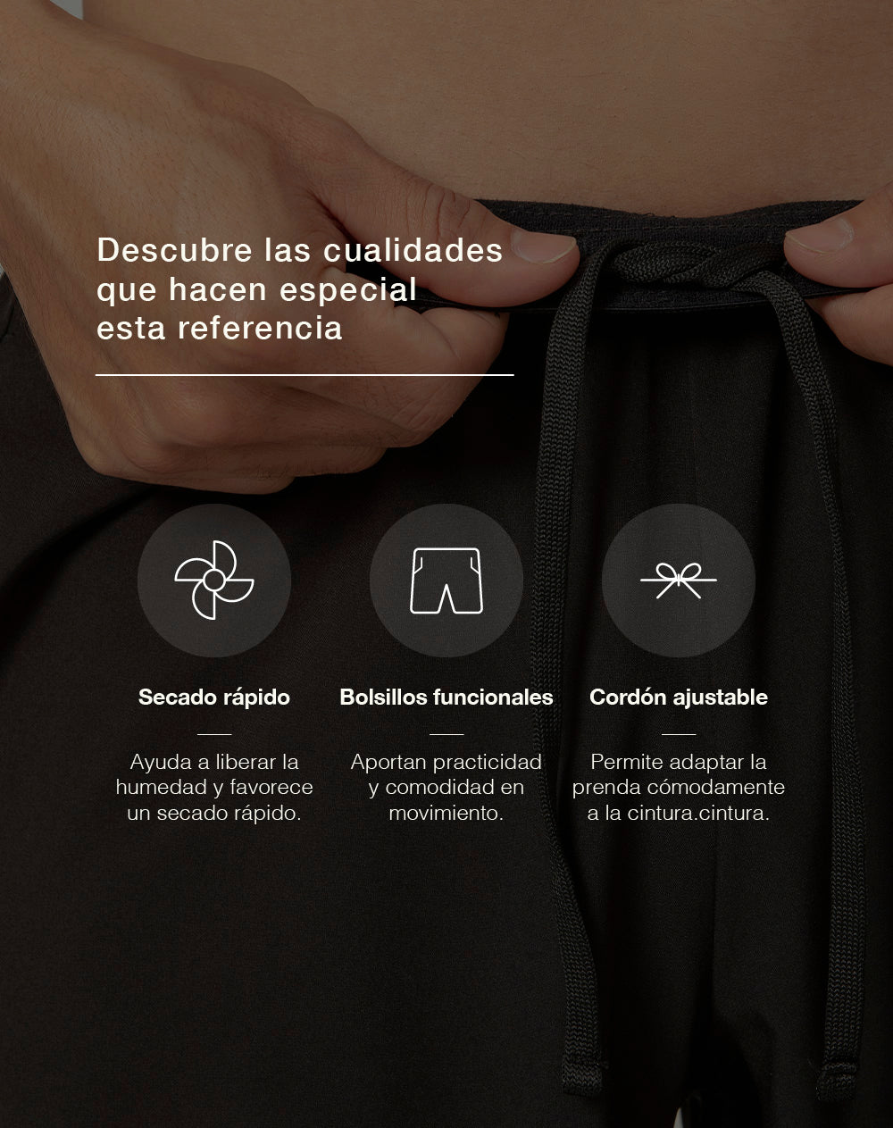 Pantaloneta deportiva malla interna negra hombre
