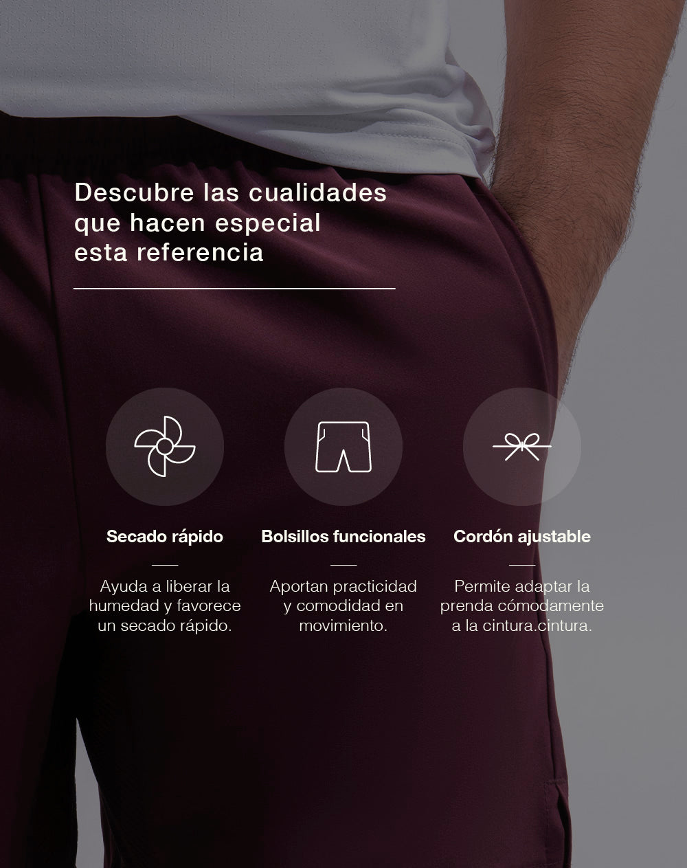 Pantaloneta deportiva malla interna vino tinto hombre