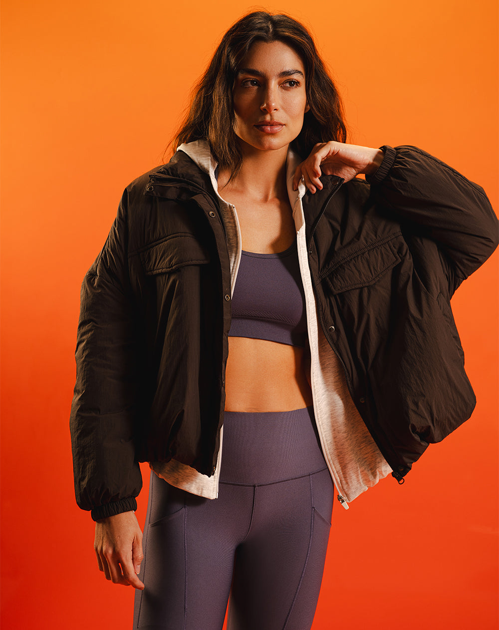Chaqueta oversized fit sin capucha café
