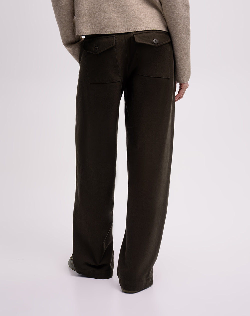 Pantalón wide leg tiro alto drill café mujer