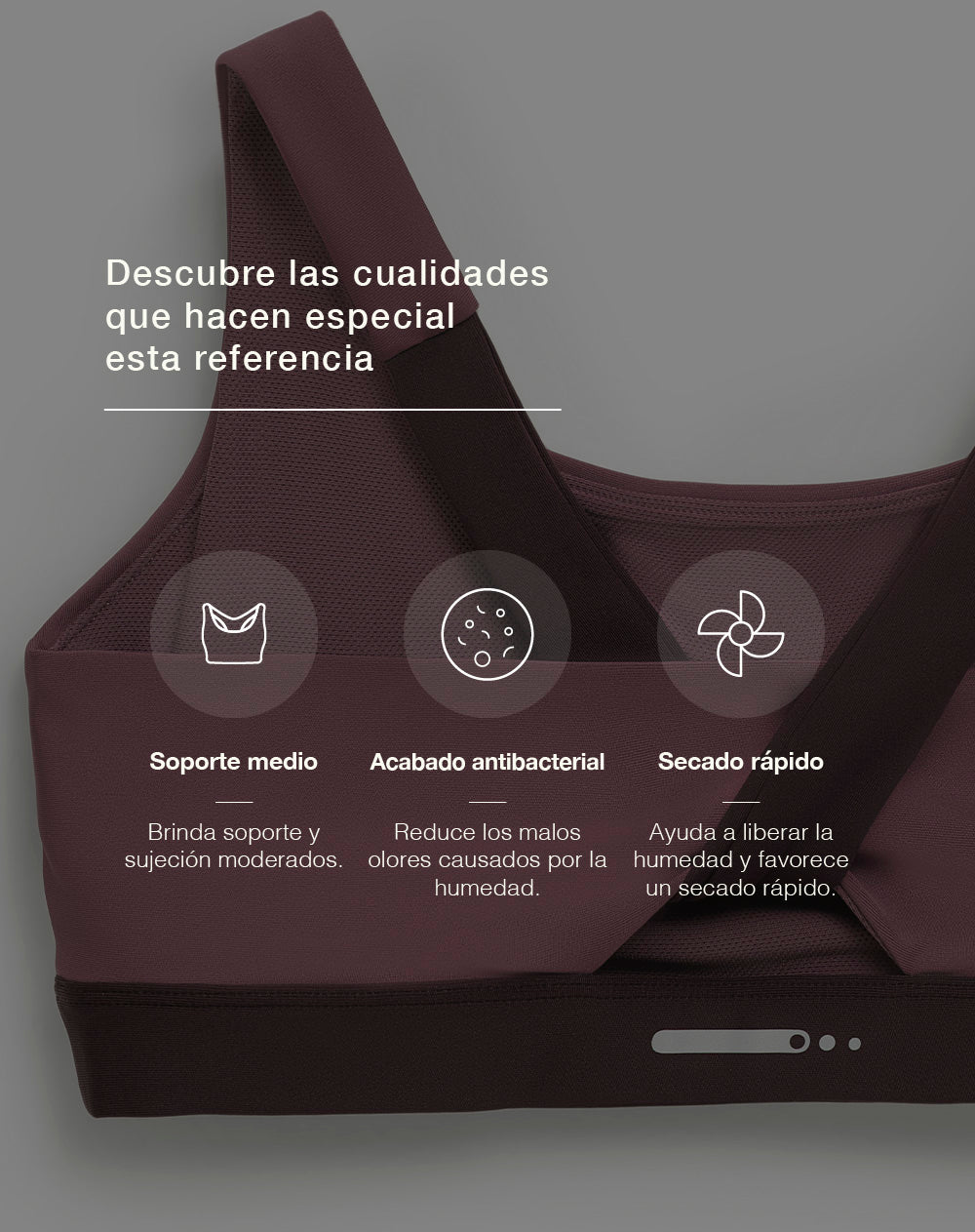 Top deportivo soporte medio control humedad vino tinto