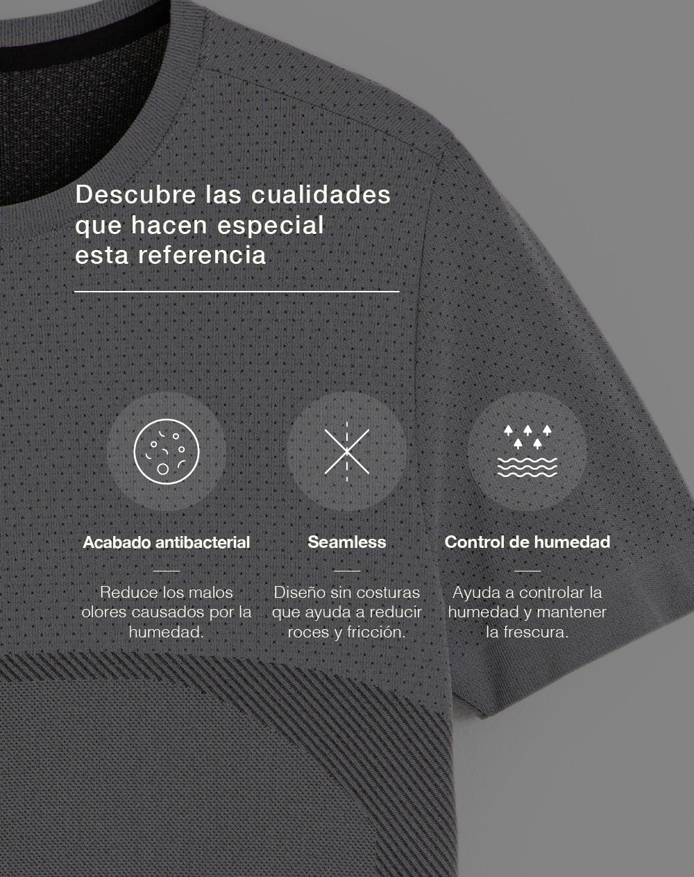 Camiseta deportiva antibacterial gris hombre