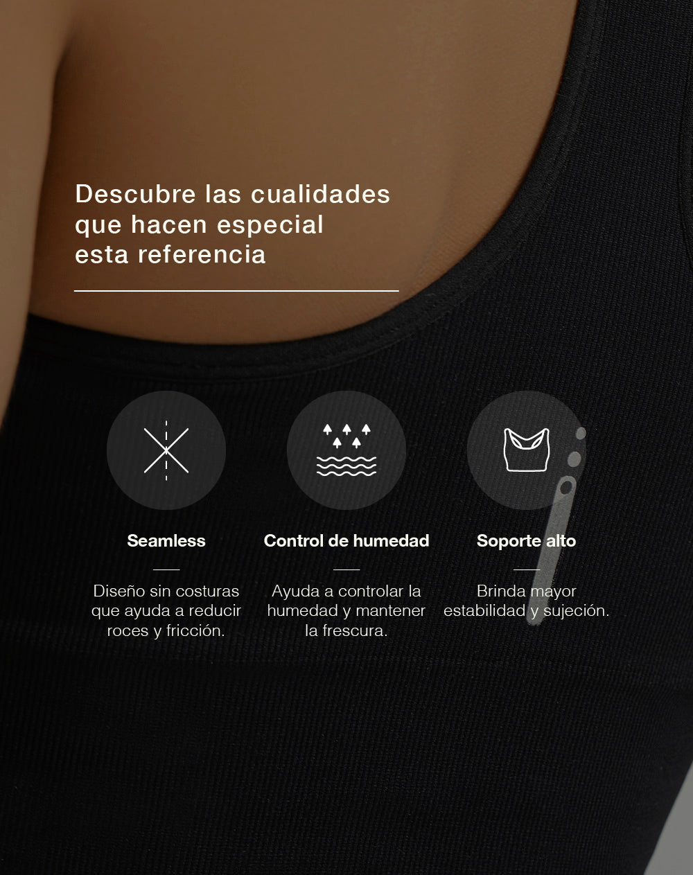 Crop top deportivo soporte alto seamless negro