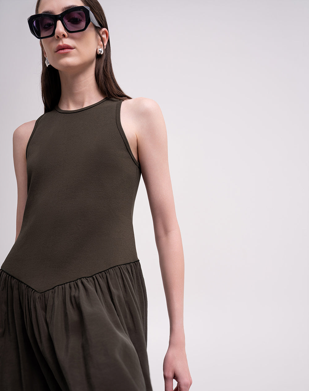 Vestido largo tejido de punto café mujer