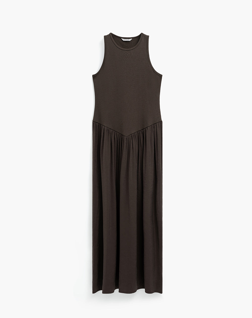 Vestido largo tejido de punto café mujer