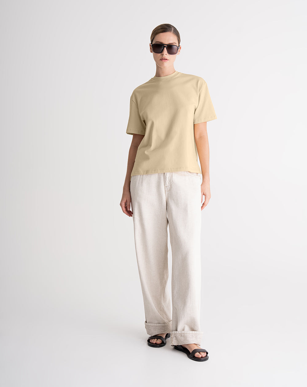 Camiseta regular algodón amarilla mujer