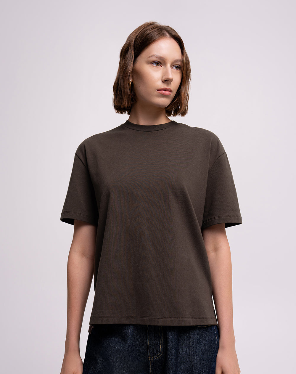 Camiseta regular algodón café mujer