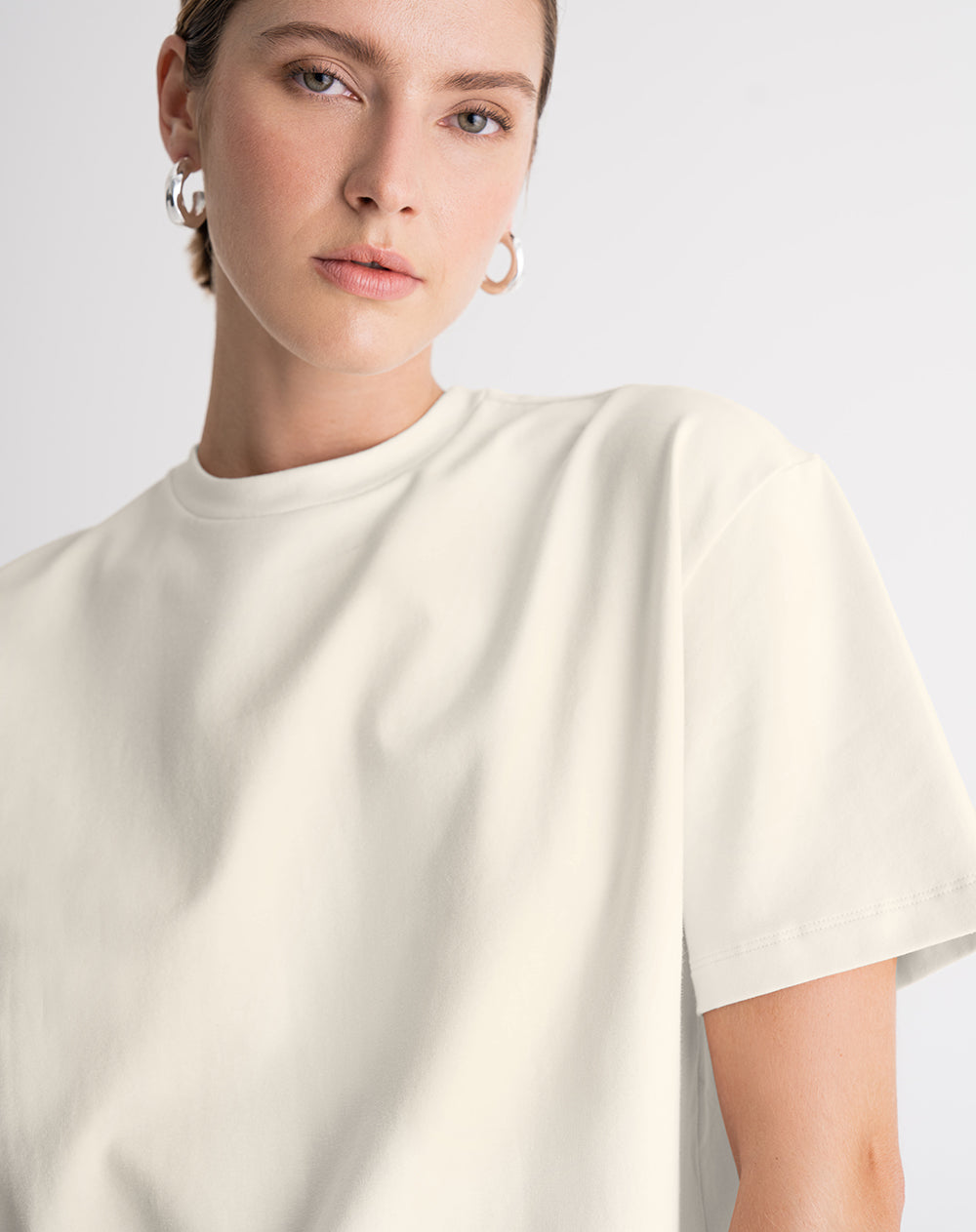 Camiseta regular algodón crema mujer