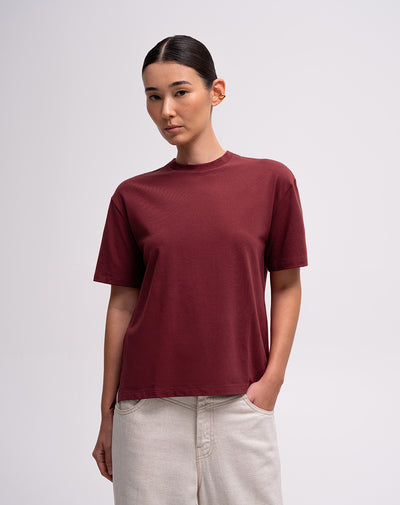 Camiseta regular algodón vino tinto mujer