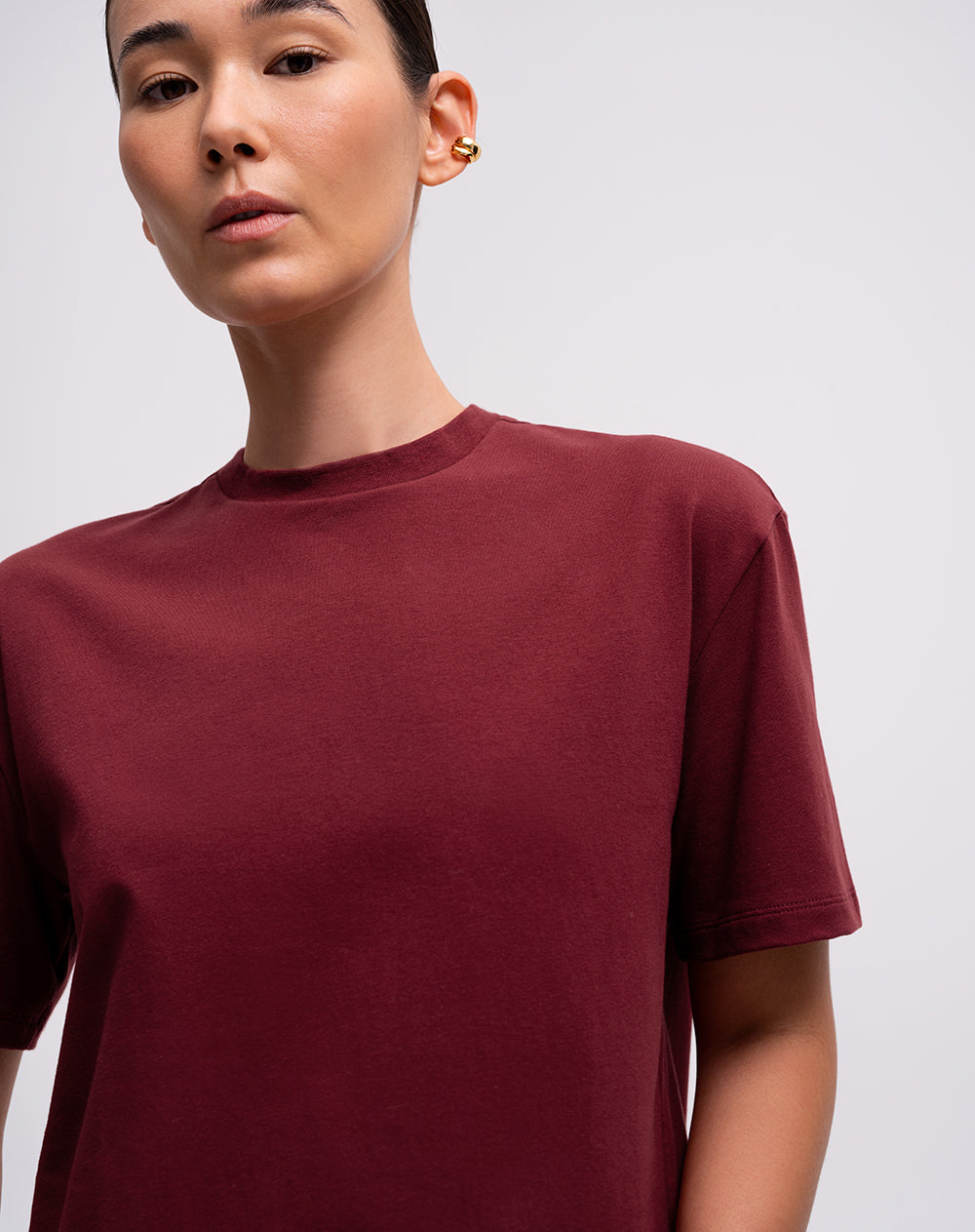 Camiseta regular algodón vino tinto mujer