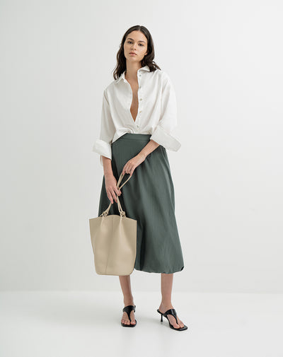 Falda midi tiro alto englobada verde para mujer