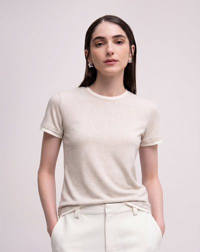 Camiseta slim tejido de punto habano mujer