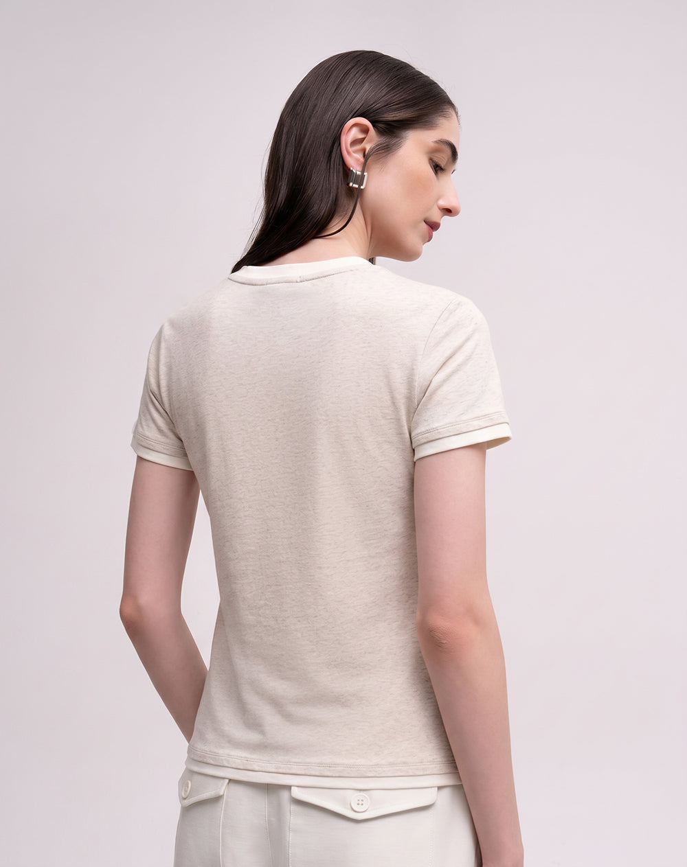 Camiseta slim tejido de punto habano mujer