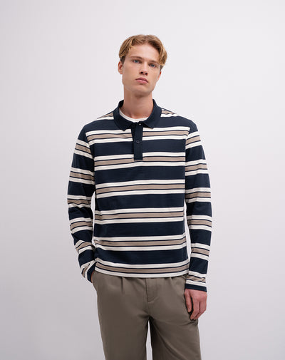 Buzo regular tipo polo azul con rayas hombre