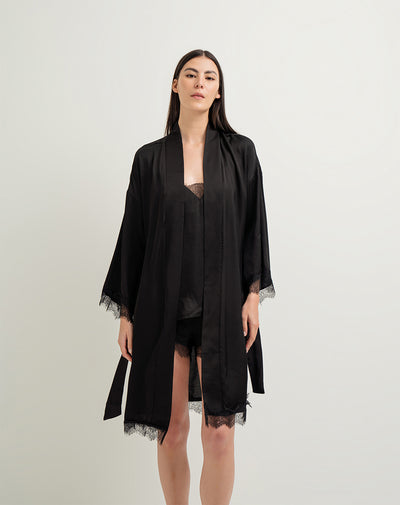 Bata levantadora para mujer satín negro