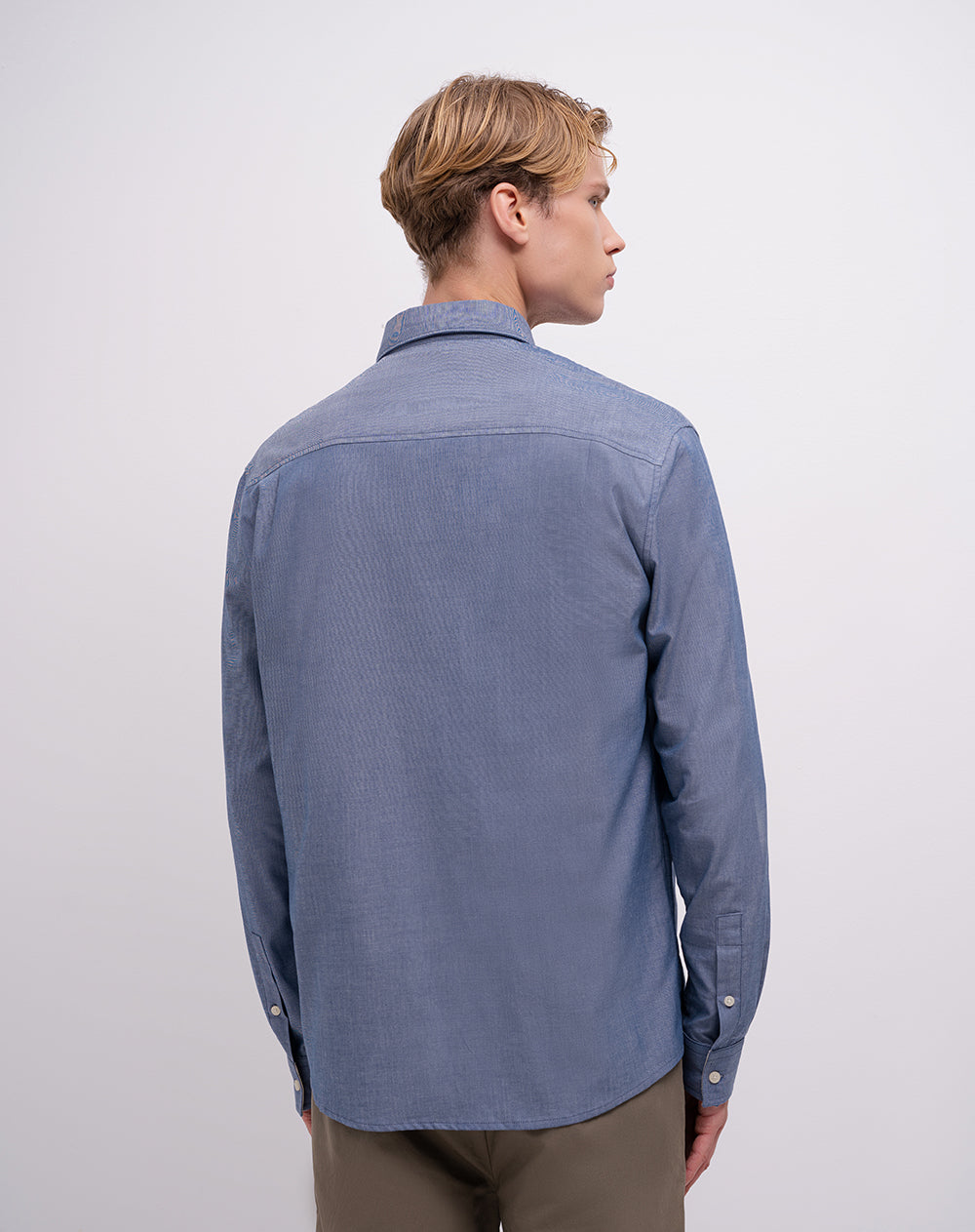 Camisa regular manga larga azul hombre