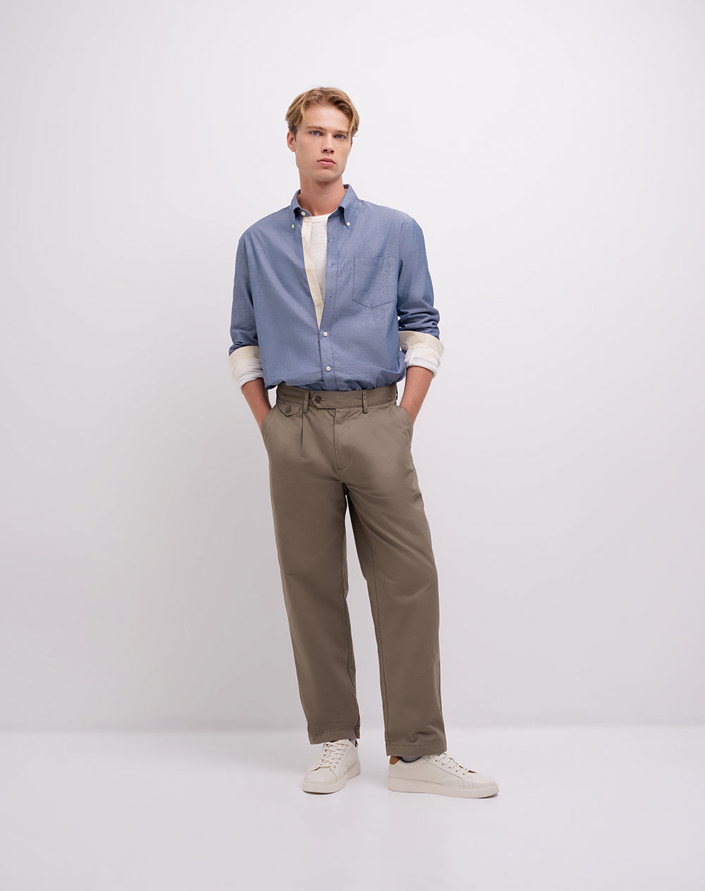 Camisa regular manga larga azul hombre