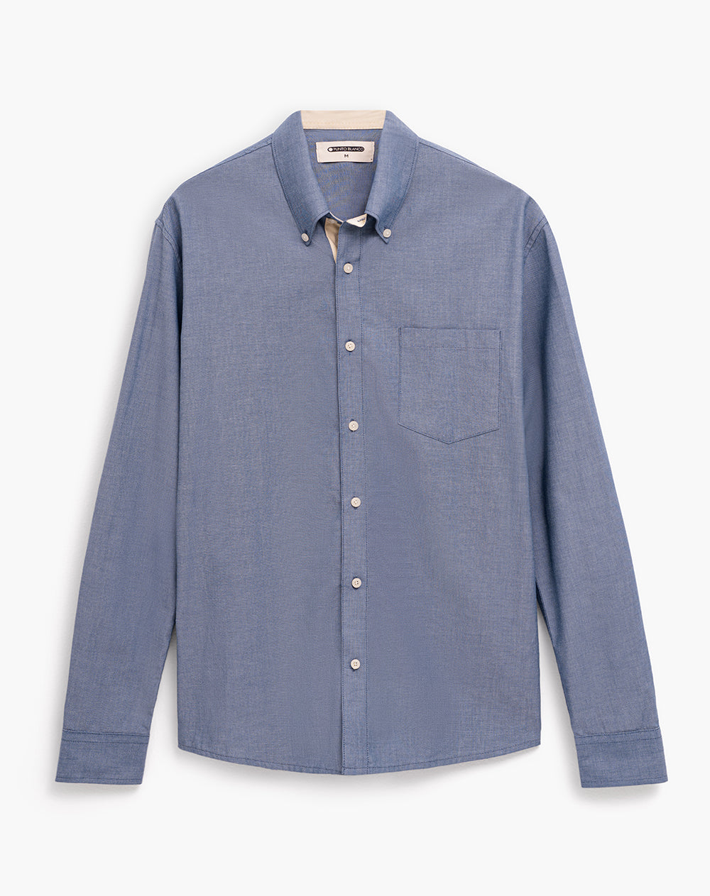 Camisa regular manga larga azul hombre
